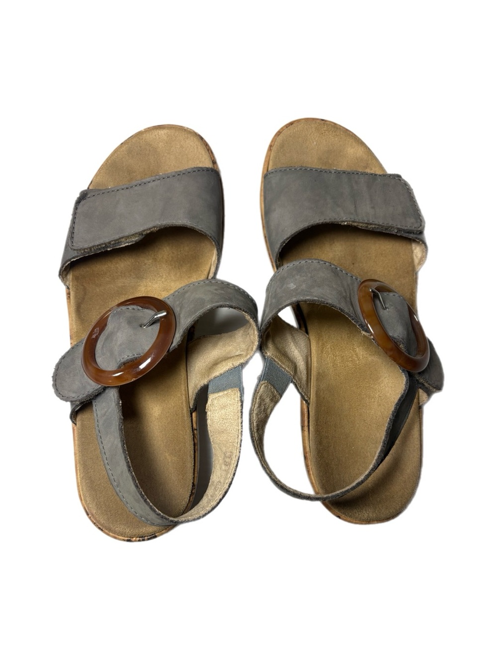 Remonte Gray Suede Buckle Slingback Sandals with Tortoiseshell Accent